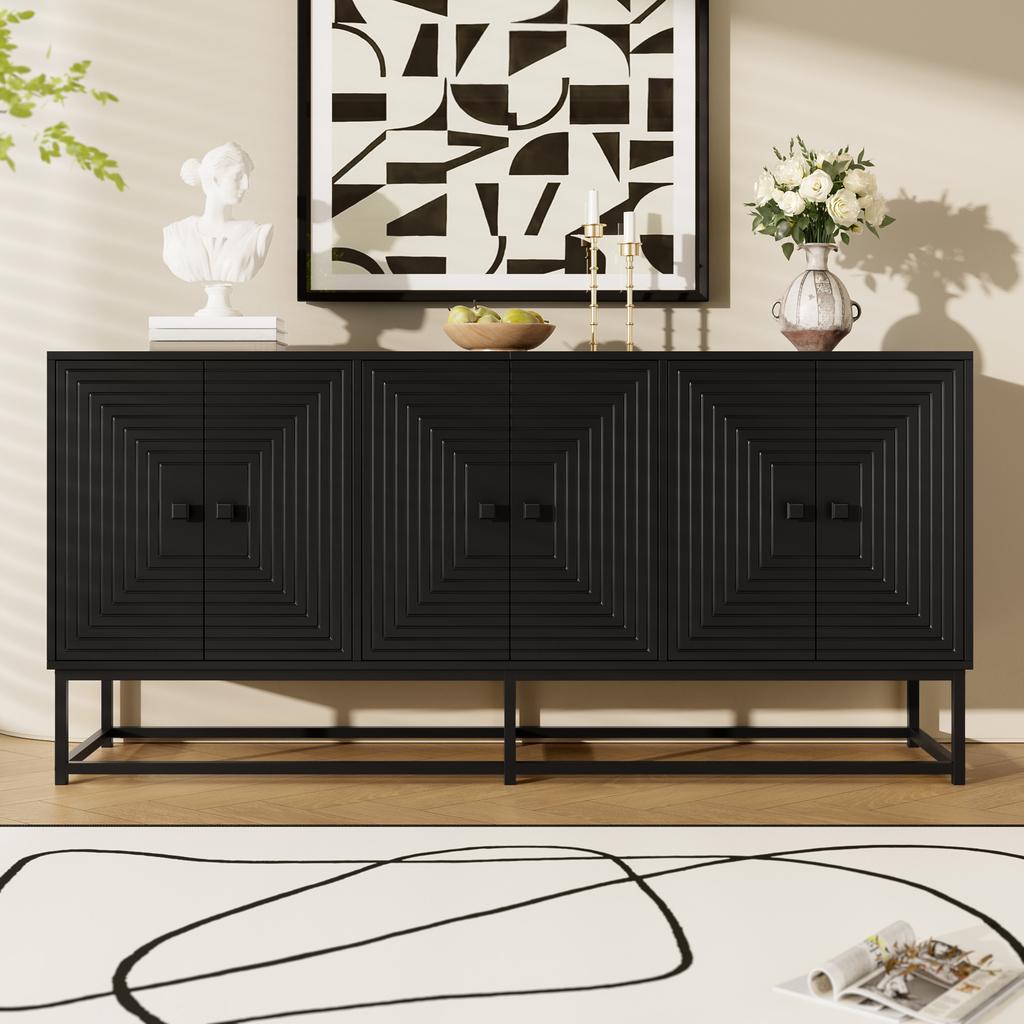Modernes Schwarzes Sideboard mit 3 Doppeltüren, Großem Stauraum und Matter Oberfläche – Stilvolles Sideboard für Wohnzimmer, Esszimmer & Büro