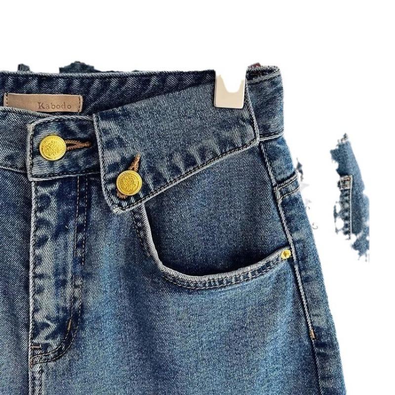 Summer Denim Shorts Women's Trendy Versatile High-Waisted Loose-Fit Straight-Leg Casual Mid-Length Wide-Leg Vintage Pants