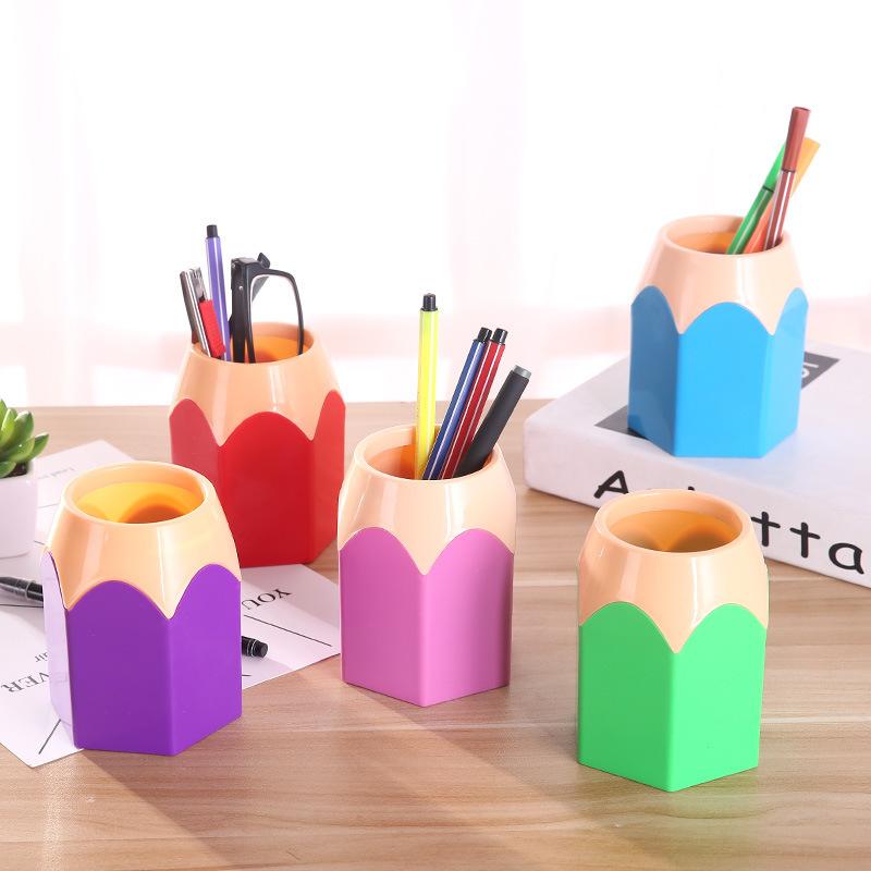 1 pencil-shaped pen holder (easy to carry out and use) colored pencil holder, pencil creative cartoon stationery holder