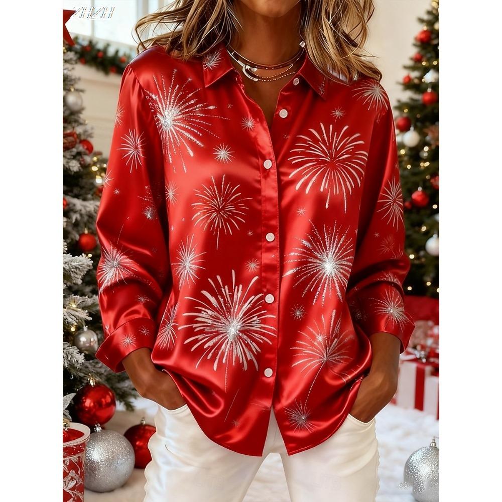 Christmas Women's Shirt Graphic Christmas Tree Vintage Stylish Modern Long Sleeve Shirt Collar Regular Tops Daily Holiday Winter