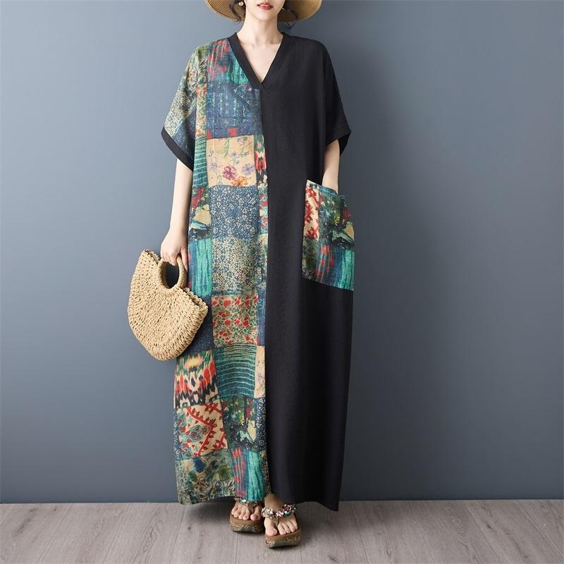 Short Sleeve Oversized Cotton Vintage Floral New In Dresses for Women Casual Loose Maxi Long Summer Dress