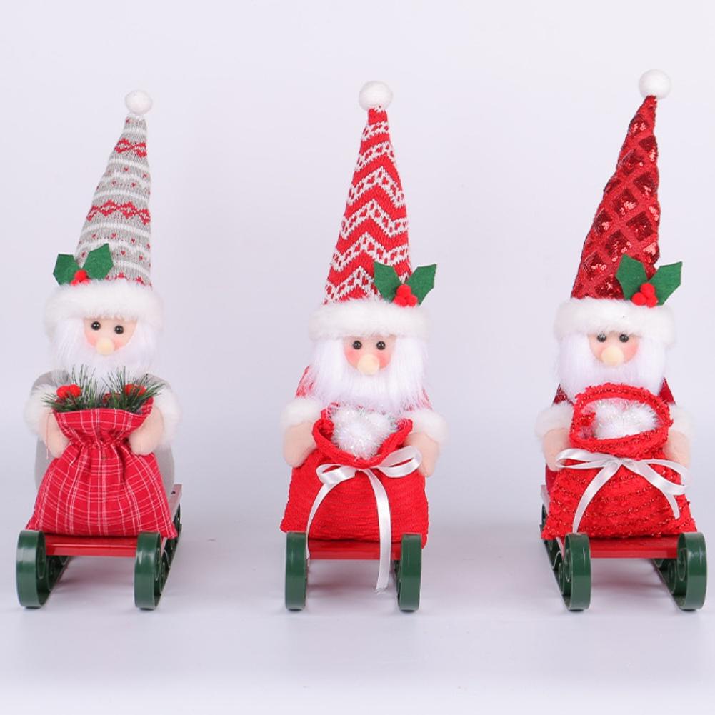 Christmas Desktop Ornament Featuring Santa Claus Sleigh with Persent Bag Doll for Window Decoration Seasonal Holiday Decor