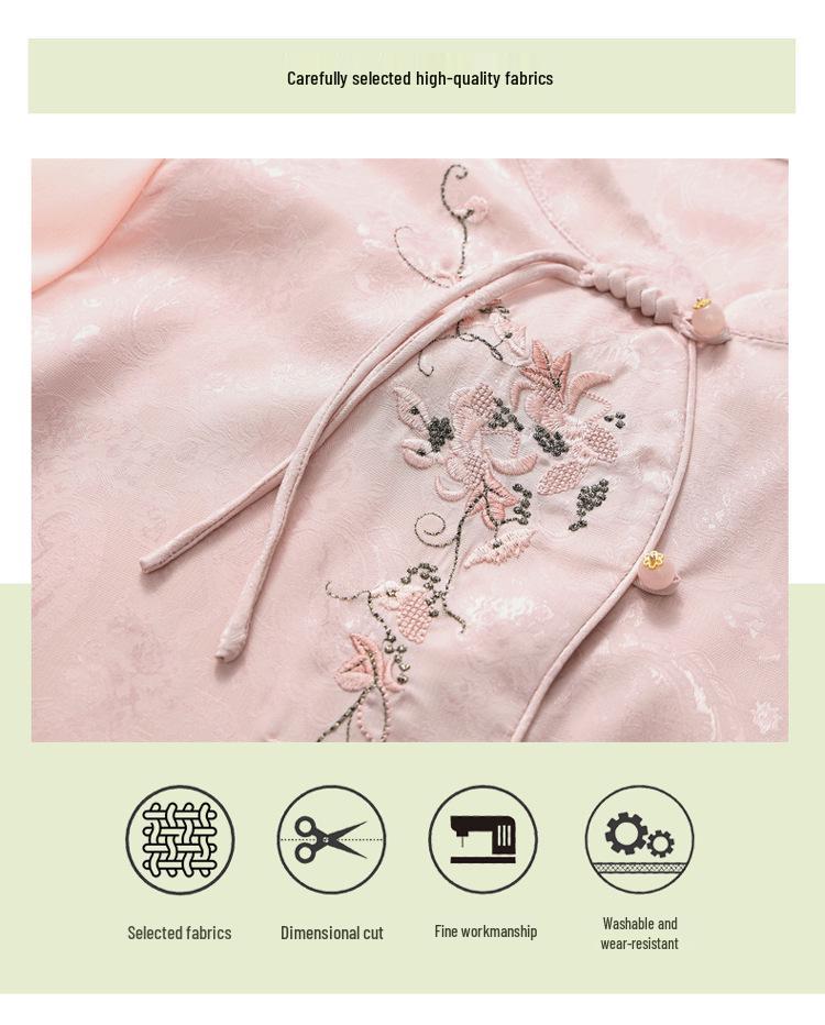 Stylish Spring & Autumn Seven-Sleeve Embroidered Top for Middle-Aged and Elderly Women - New Chinese National Style Shirt