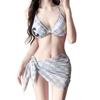 Pink Plaid Three-Piece Bikini & Skirt Set for Women