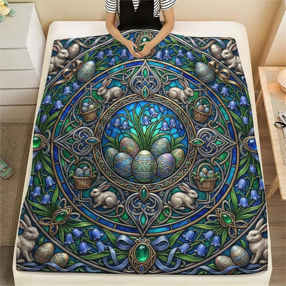 1Pc Easter Print Flannel Blanket, High quality Comfortable for All Seasons, Home Decor, Warmth and Comfort, Perfect for Christmas Gifts W4