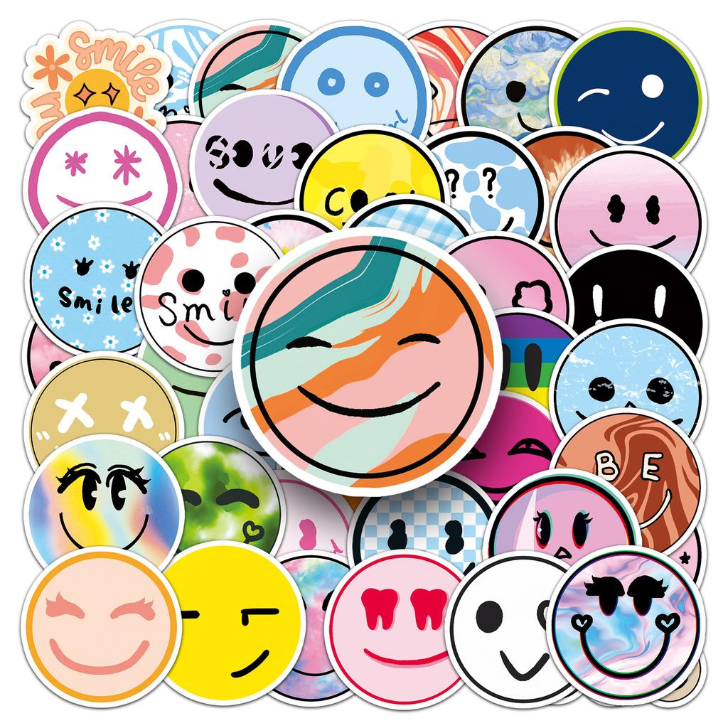 50 Smiling Faces Doodle Cartoon Children's Hand Account Cute DIY Skateboard Mobile Phone Case Suitcase Sticker Waterproof