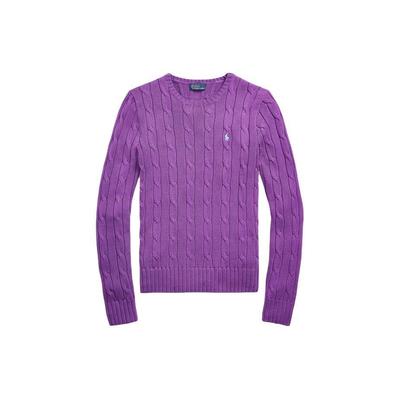 Polo Ralph Lauren SS24 Jednobarevný copánkový úplet Slim Fit Svetr s dlouhým rukávem Dámský svetr Fialový WMPOSWENC020897-500