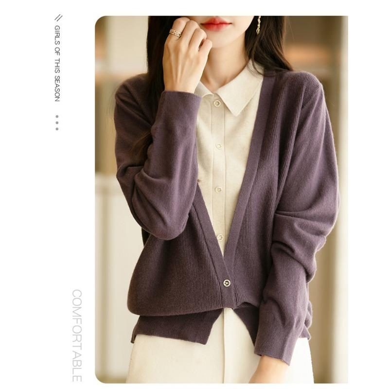 Women S V Neck Long Sleeve Fake Two Piece Knit Cardigan Casual Outerwear