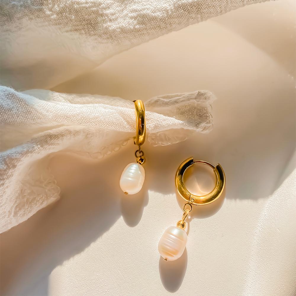 14K Gold-Plated Freshwater Pearl Pendant Ladies Party Earring High-quality Stainless Steel Accessories High-grade Jewelry Wholes