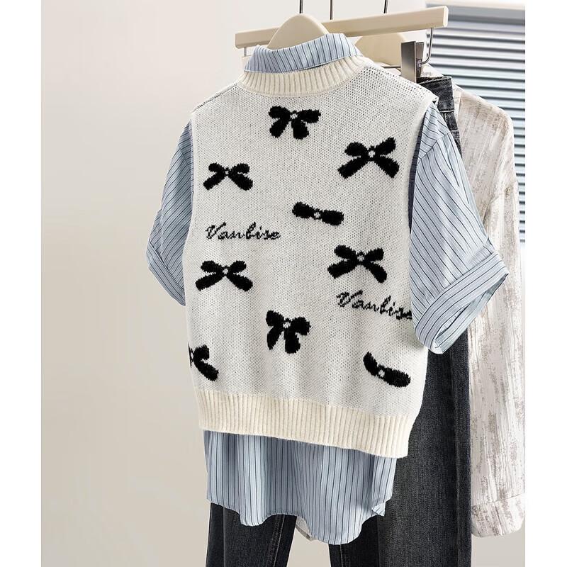 Women's V-Neck Contrast Bow Knit Vest