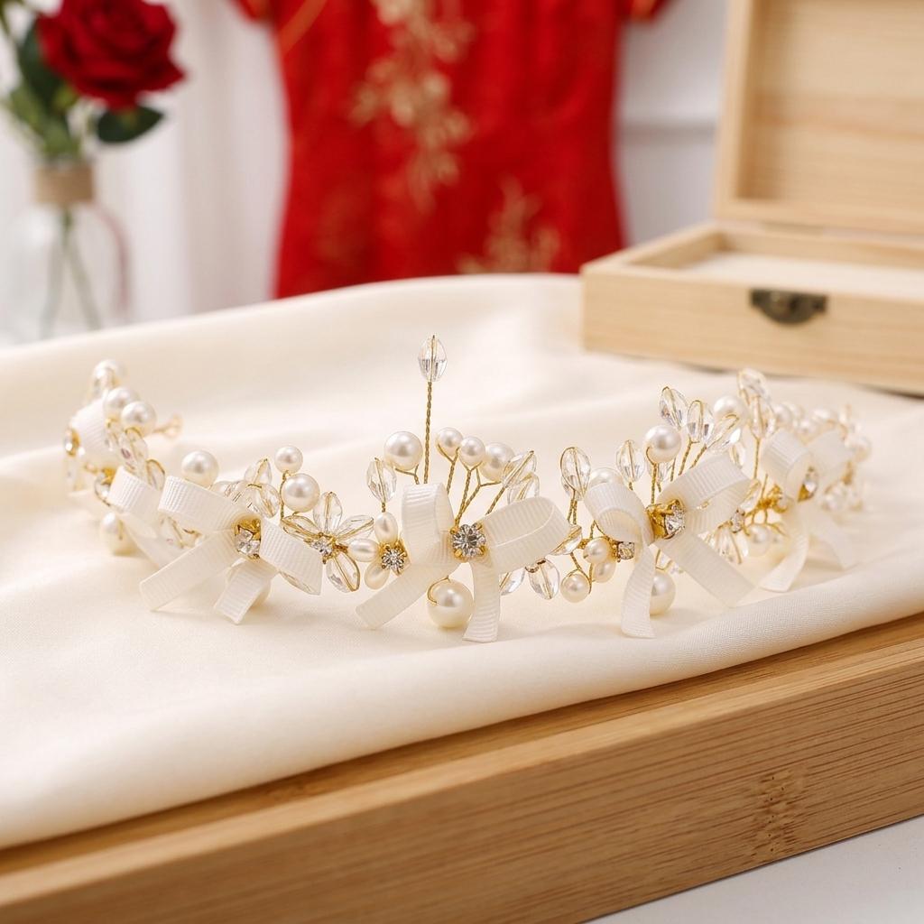 Bridal Crystal Beaded Headband Hand-made Hair Accessories For Chinese Wedding Ceremony