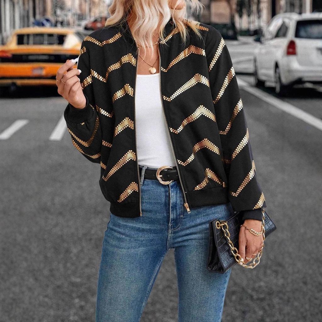 2025 Autumn/Winter Elegant Casual Zippered Women's Jacket with Hot Stamping Print