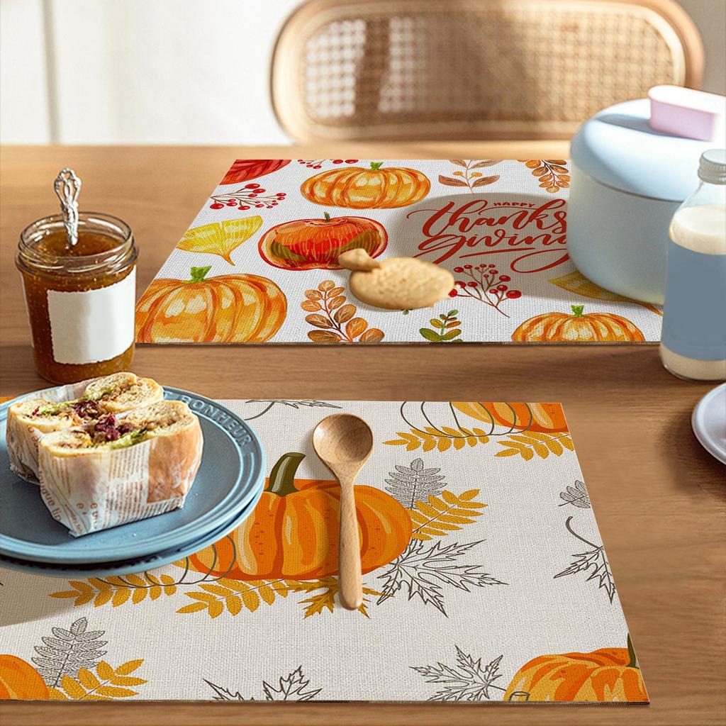 Tištěná lněná podložka na stůl na Den díkůvzdání, Sváteční dekorativní podložka na stůl