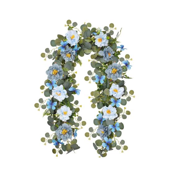 170/180CM Künstliche Pfingstrosen-Blumenranke mit Eukalyptusblättern UV-beständig Realistisch Hängende Kunstblumen-Rattanranke für Hochzeitsparty Heimdekoration