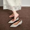 A33-8 Women's Rhinestone & Pearl Flat Wedding Shoes with Inner Height Boost