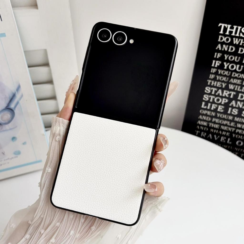 Samsung Z Flip Phone Case - Lychee Pattern Leather Texture, Solid Color Protective Cover
