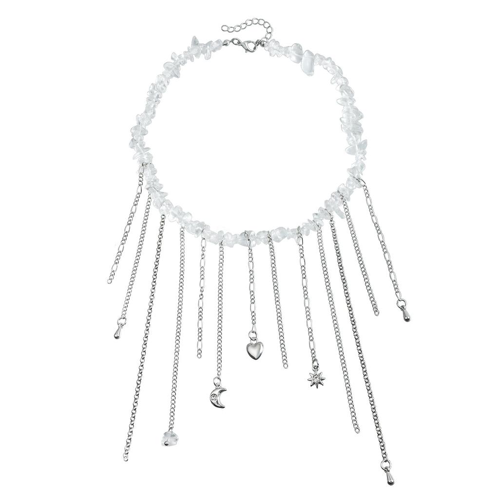 Jewelry Love Moon Tassel Element Clavicle Chain Sweet Cool Wind Crystal Natural Stone Necklace Female
