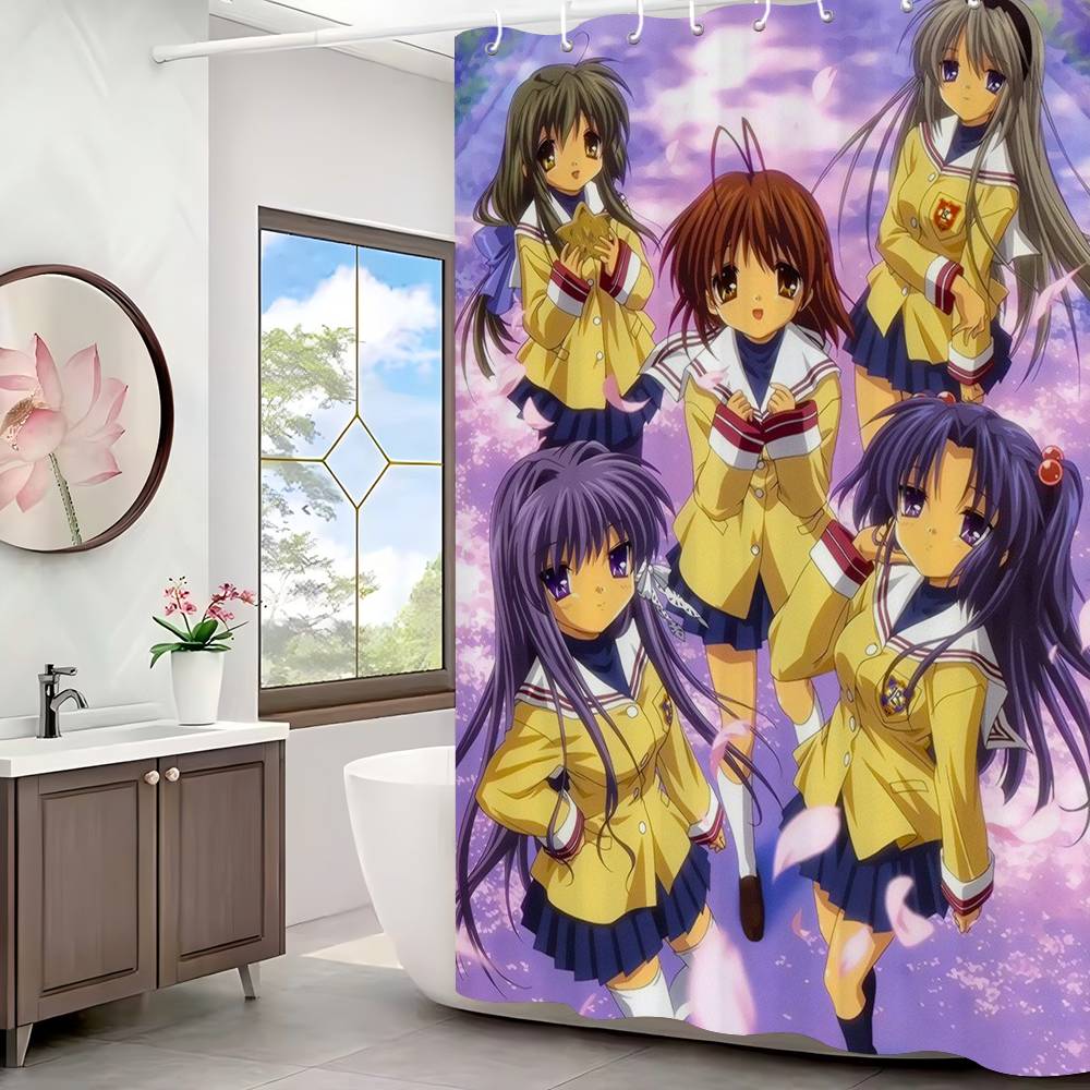 Retro Anime Kanon Girls Bathroom Shower Curtain Shielding Partition Shower Curtain Quick Dry Can Be Scrubable Light Opaque Bath
