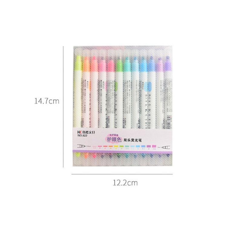12Pcs/set 12Colors Cute Double Head Fluorescent Pen Highlighters Color Marker Pen School Supplies