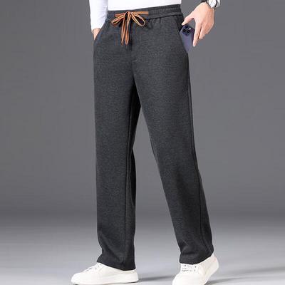 Fengxun Men's Cashmere Blend Straight Leg Drawstring Casual Pants