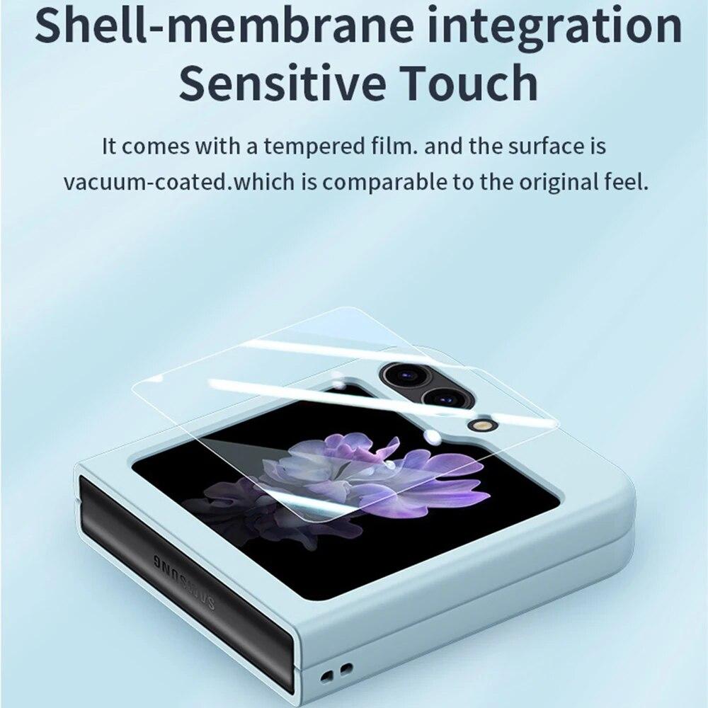 For Samsung Galaxy Z Flip 5 5G Case Ultra Thin PC Skin Feeling Solid Color With Temper Glass Full 360 Degree Cover For Z Flip5