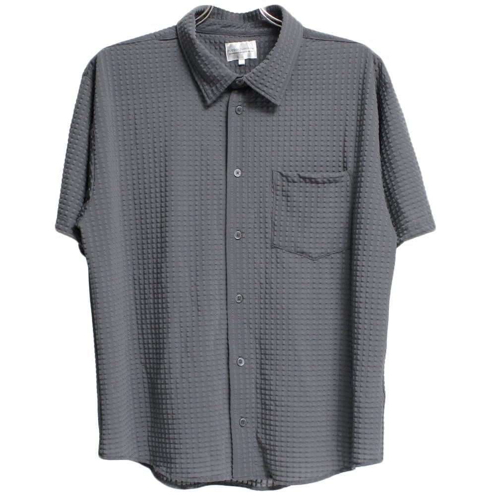 One Colors Men's Short Sleeve Shirt, Plus Size, Cool To the Touch, Stretch, Easy Care, Nylon Casual Shirt, Size 3L, Charcoal (03)