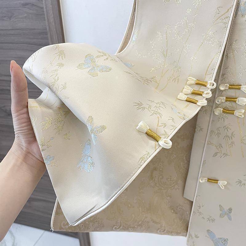 Chinese Style Ethnic Style Buckle Print Sleeveless Vest Jackets Women Tang Suit Cheongsam Spring Summer Vest Vintage Coats