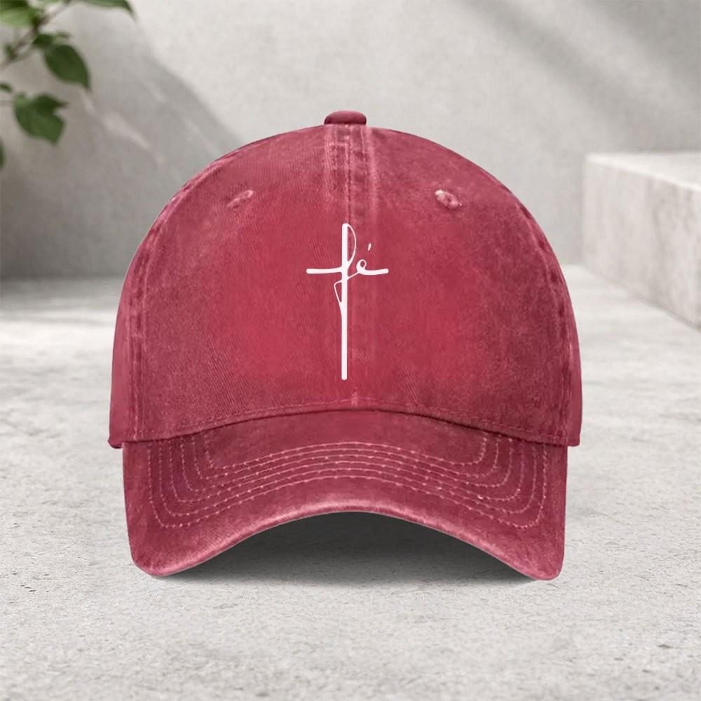 Faith Cross Washed Cotton Baseball Cap Adjustable Sun Protection Casual Outdoor Baseball Hat