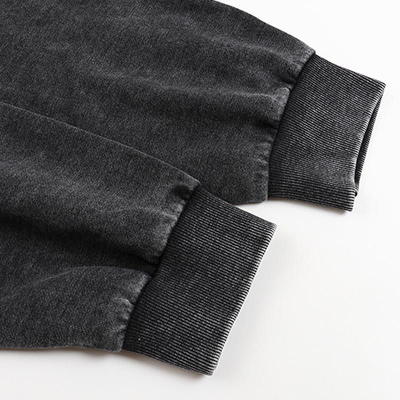 Oversized 350g Cotton Distressed Zip-Up Hoodie - Large, Drop Shoulder, Retro Washed Terry Cardigan