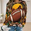Women Plus Size Round Neck Long Sleeve Daisy Football Printed Pullover Sweatshirt