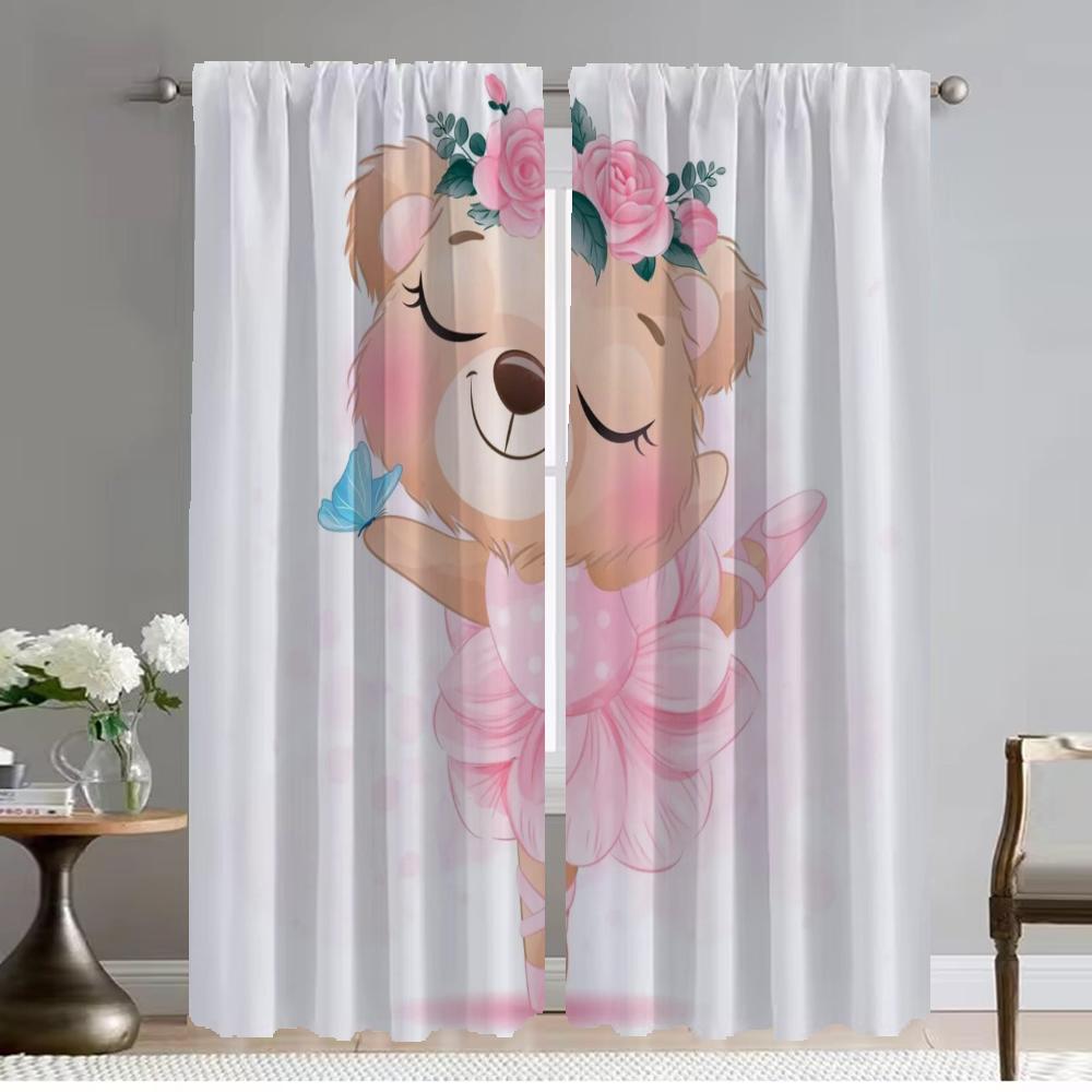 Cute Dog Panda Blackout Curtains 2 Pieces Partition Curtains for Bedroom Window Curtain Living Room Curtain Halloween Decoration