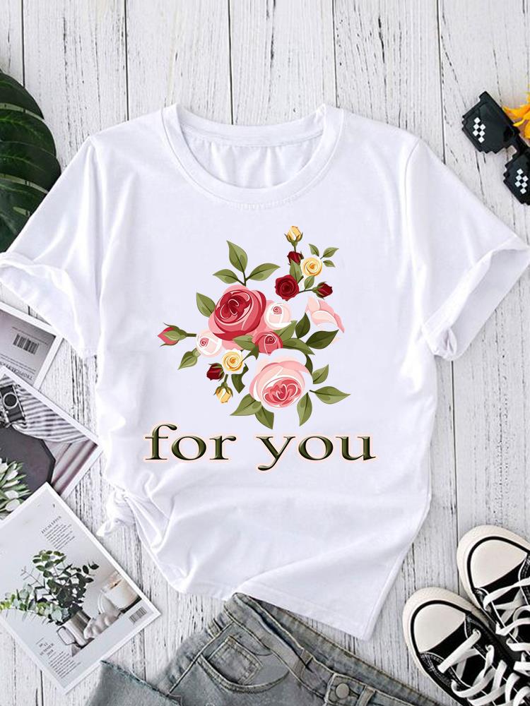 (Asian Size) Short Sleeve T-shirts O-neck Casual Clothing Fashion Female watercolor love heart Women's Top T shirt Printed Graphic Tee