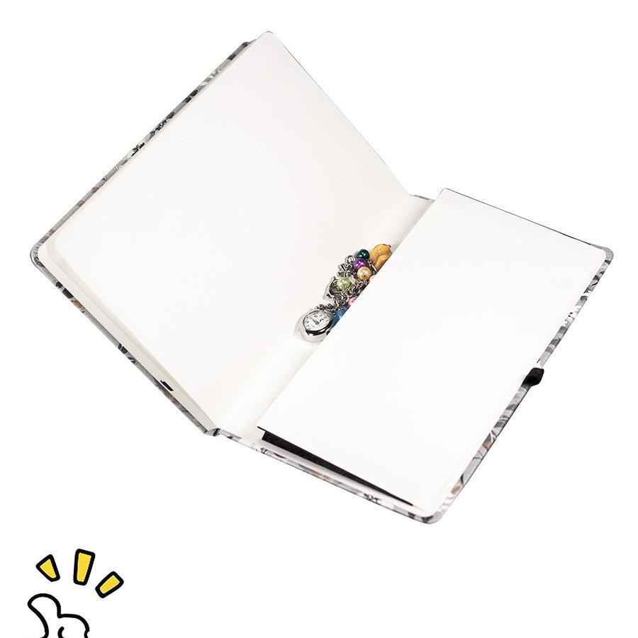 A5 Grey Floral Bullet Journal with Elastic Band & Pocket - Dot Grid & Lined Notebook Planner, Hardcover