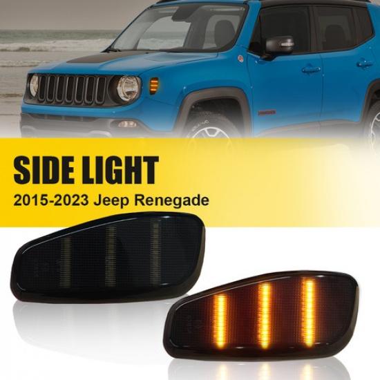 

For Jeep + Renegade L R 2015-23 Smoked LED Amber Side Marker Lights Fender Lamps