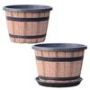 Pot de fleurs Style Tonneau Rustique Pots de Plantes avec Trous de Drainage Intégrés 8" Finition Inspirée du Plastique Marron Pot de Fleurs Extra-Large Épais pour Patio Jardin