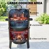 3-in-1 Vertical Charcoal Smoker with 2 Grill Grates, Built-in Thermometer, Adjustable Vent, 2 Doors