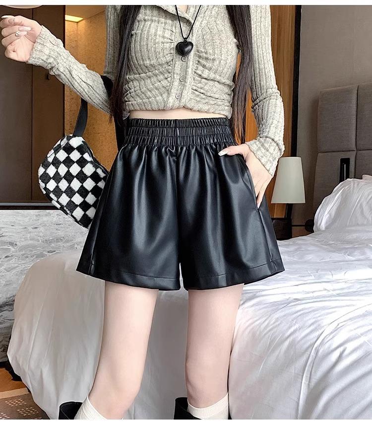 Women s High-Waist PU Leather A-Line Pants: Black Wide-Leg, Loose Fit for Autumn/Winter 2026 XS