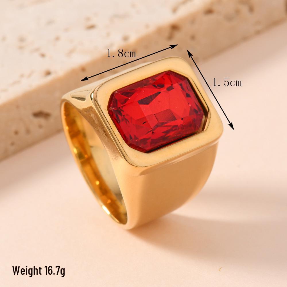 Minimalistischer Damenring aus Titanstahl mit Edelstein - Helle Luxus-Schräg-Rechteck-Diamant, Trendiger Schmuck