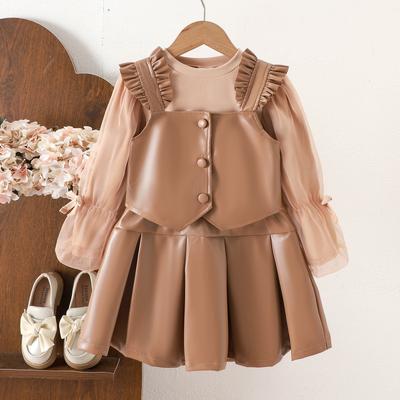 New Baby Girl Autumn Cute Leather Skirt Three-piece Set Baby Stylish Fashion Children's Wear Children's Autumn Suit