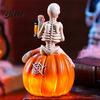 Skeleton Figure for Halloween Pumpkin Figurine LED Light-Up Decorative Lantern Spooky Ornament Holiday Decoration Parties & Ghost Festivals