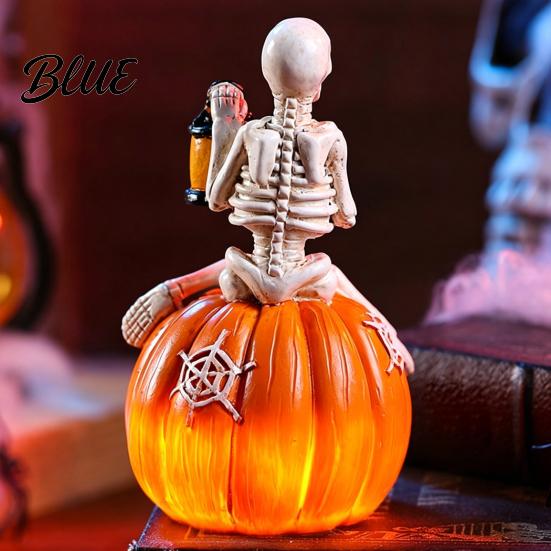 Skeleton Figure for Halloween Pumpkin Figurine LED Light-Up Decorative Lantern Spooky Ornament Holiday Decoration Parties & Ghost Festivals