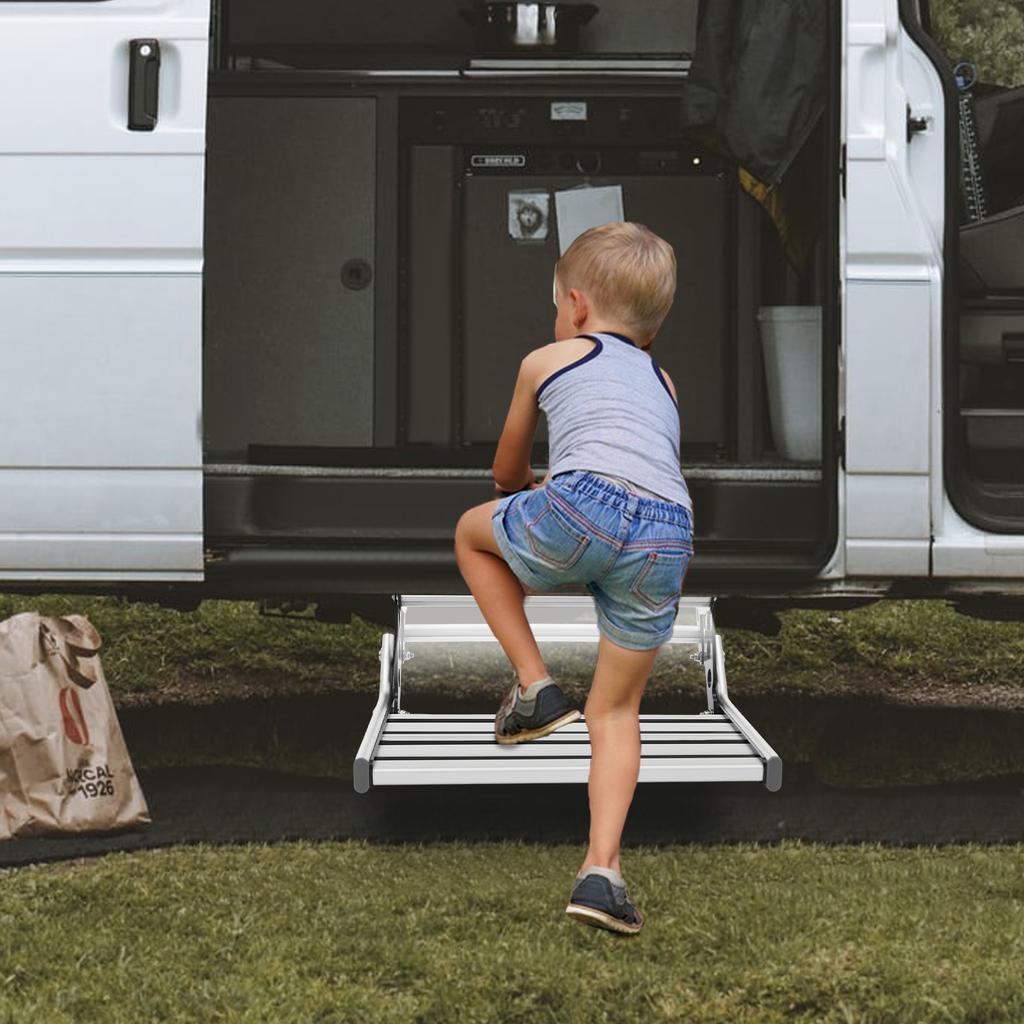 Anti Slip Folding RV Step with Auto Sensor LED Light Bar Aluminum Alloy Lightweight Step for Motorhome Night Entry