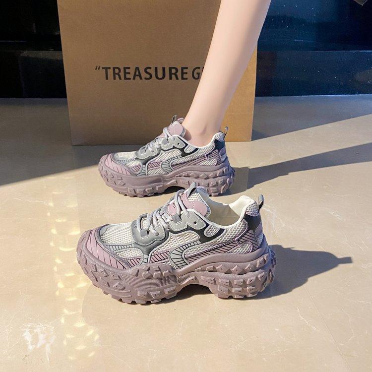 Pineapple durian thick-soled heightened foreign style and thin mesh breathable dad shoes women's summer leisure sports 2025