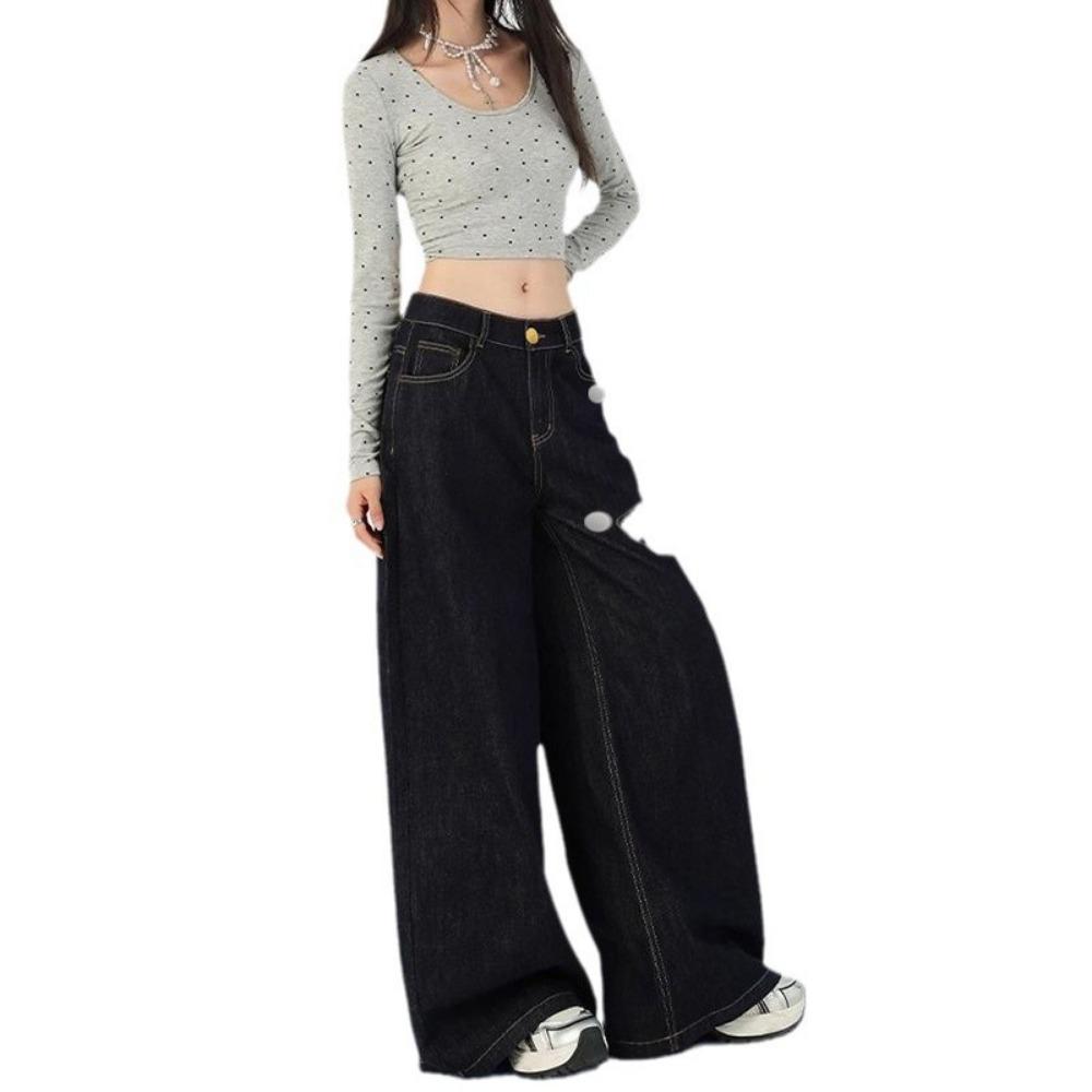 

Джинсы для швабры High Street Женские Весна-Осень Новые Американские Джинсы с высокой посадкой Свободного кроя Дизайн с драпировкой Широкие брюки 2XL