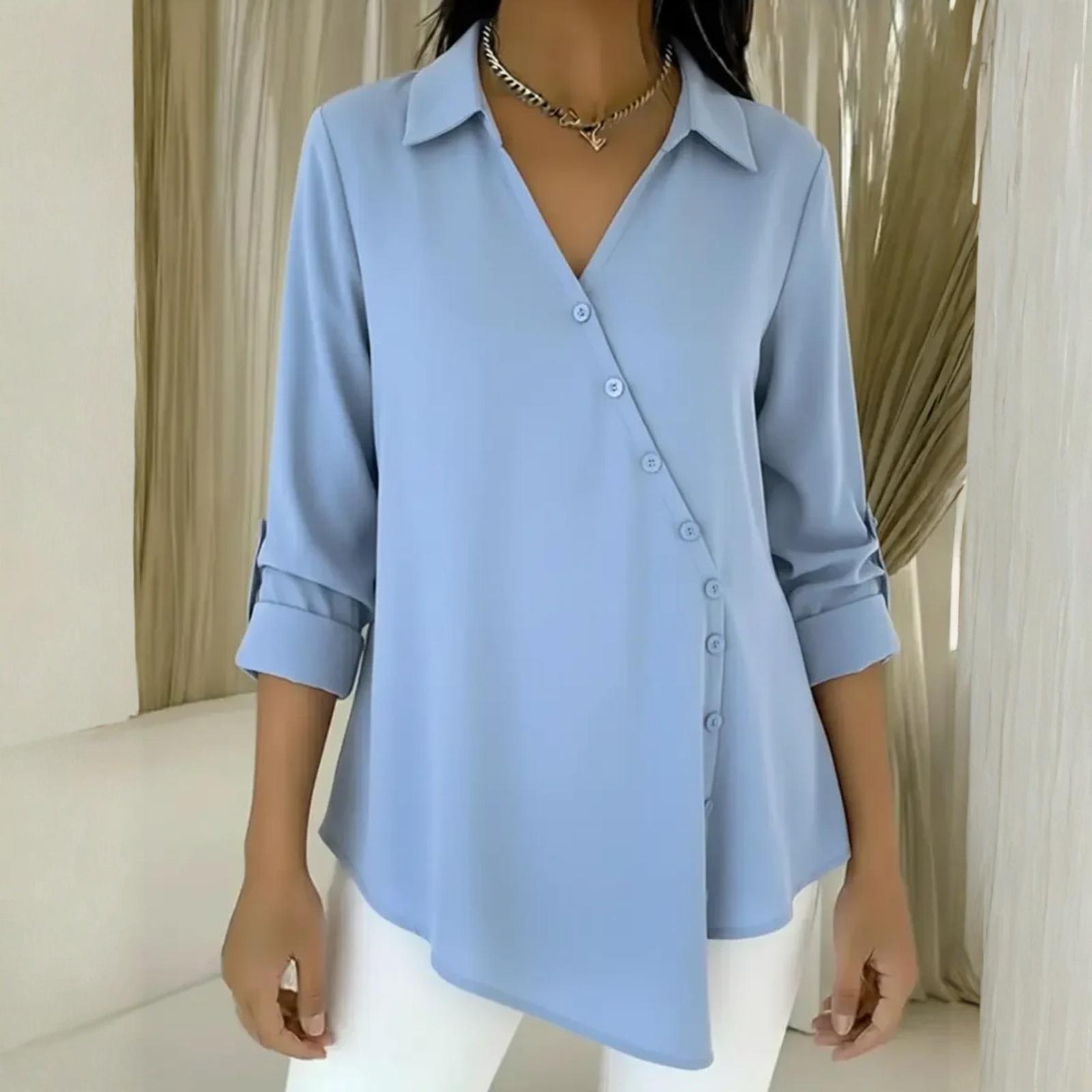 

Women s Casual Color Irregular Long,sleeved Loose Shirt XL