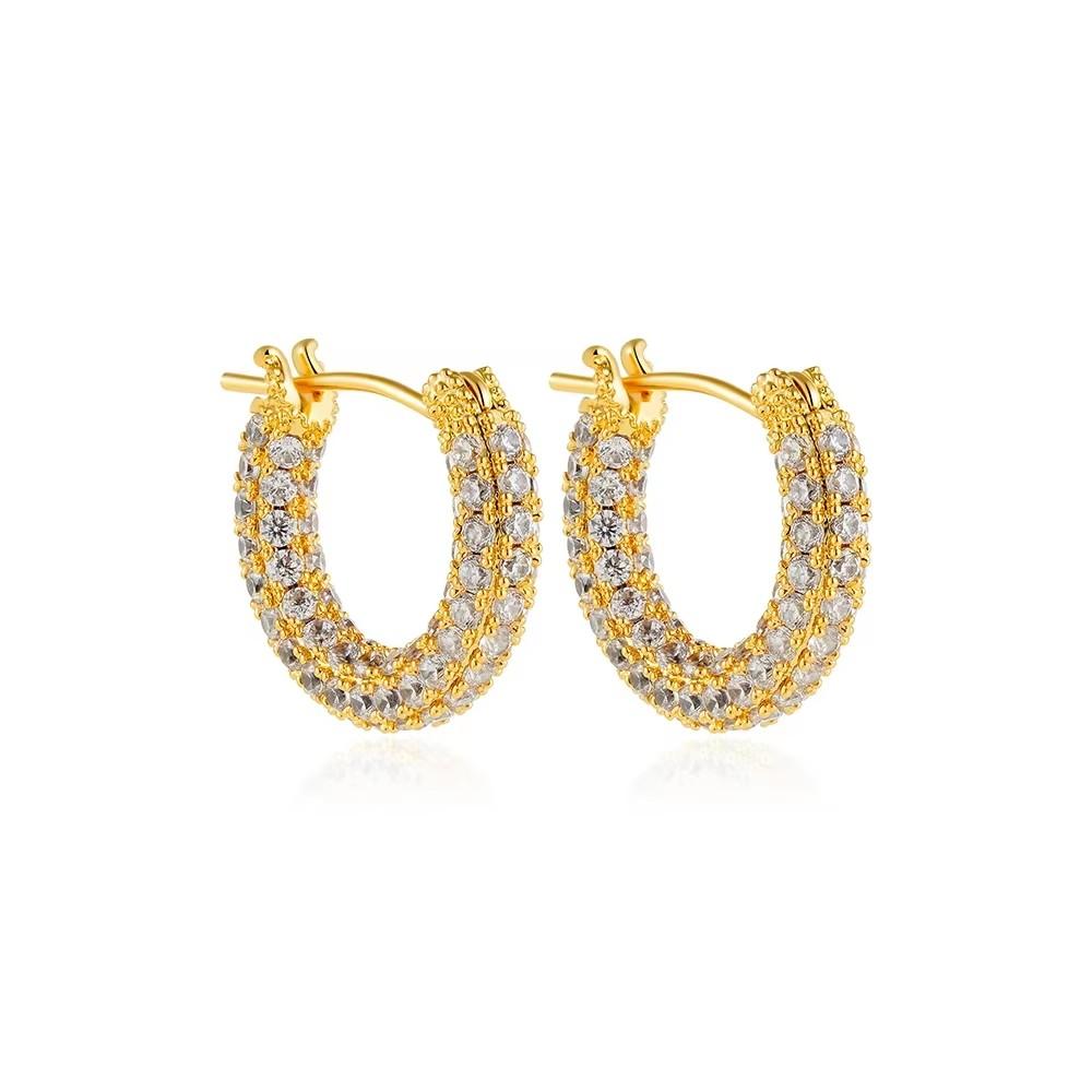 Modische CZ Zirkon Runde Huggie Creolen für Damen Geometrische U-Form Ohr Schnallen Creolen Vergoldeter Edelstahl Schmuck