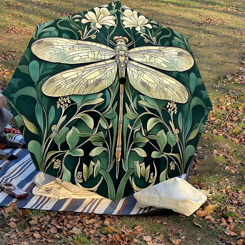 1pc Dragonfly Floral Automatic Open/Close Umbrella with Windproof, 8-Rib Sturdy Canopy, Durable Ribs, Fashionable Design1257A