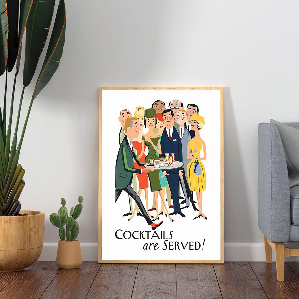 Cocktails Are Served Posters And Prints Canvas Painting Mid Century Modern Retro Wall Art Pictures Bar Party Kitchen Home Decor