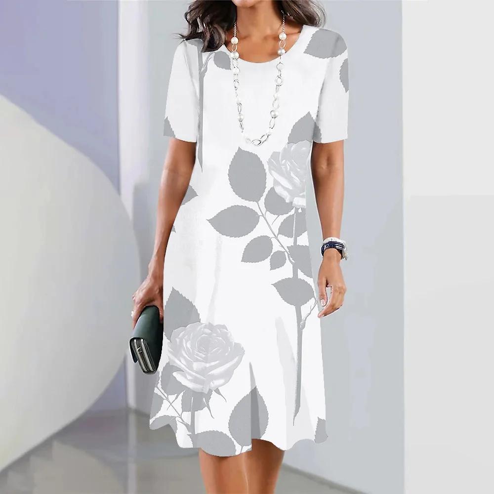 New Botanical & Flower Print Women's Dresses Plus Size Elegant Long Dresses Female Women Clothing One-piece Dress