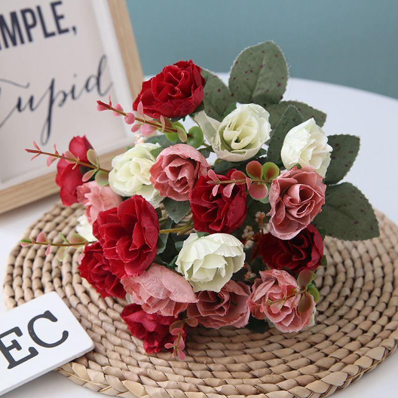 Heads 21 Artificial Silk Flowers Rose Bunch Bouquet Wedding Home Decor Outdoor